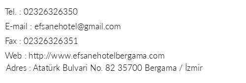 Efsane Hotel telefon numaralar, faks, e-mail, posta adresi ve iletiim bilgileri